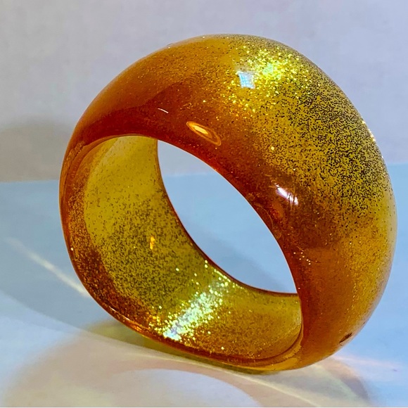 Amber sparkle lucite cuff bracelet. Roll back to 1970’s glitz and glam. - Picture 2 of 4